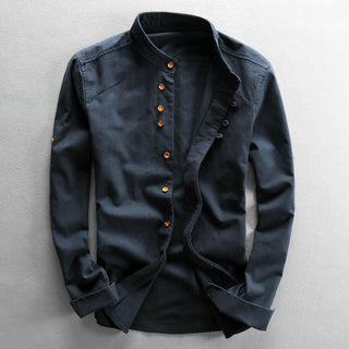 High-collar long-sleeve everyday casual shirt for men | Osaka Theodore -2