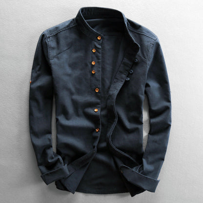 High-collar long-sleeve everyday casual shirt for men | Osaka Theodore -2