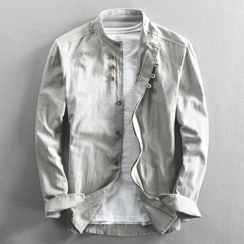 High-collar long-sleeve everyday casual shirt for men | Osaka Theodore -3
