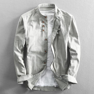 High-collar long-sleeve everyday casual shirt for men | Osaka Theodore -3