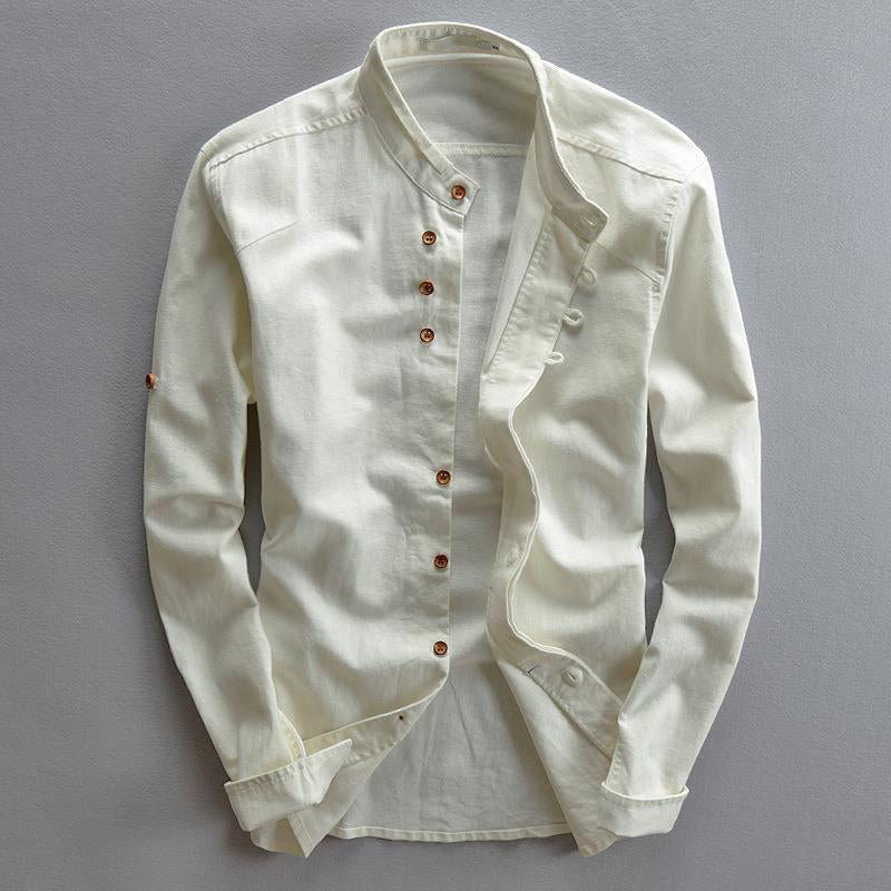High-collar long-sleeve everyday casual shirt for men | Osaka Theodore -4