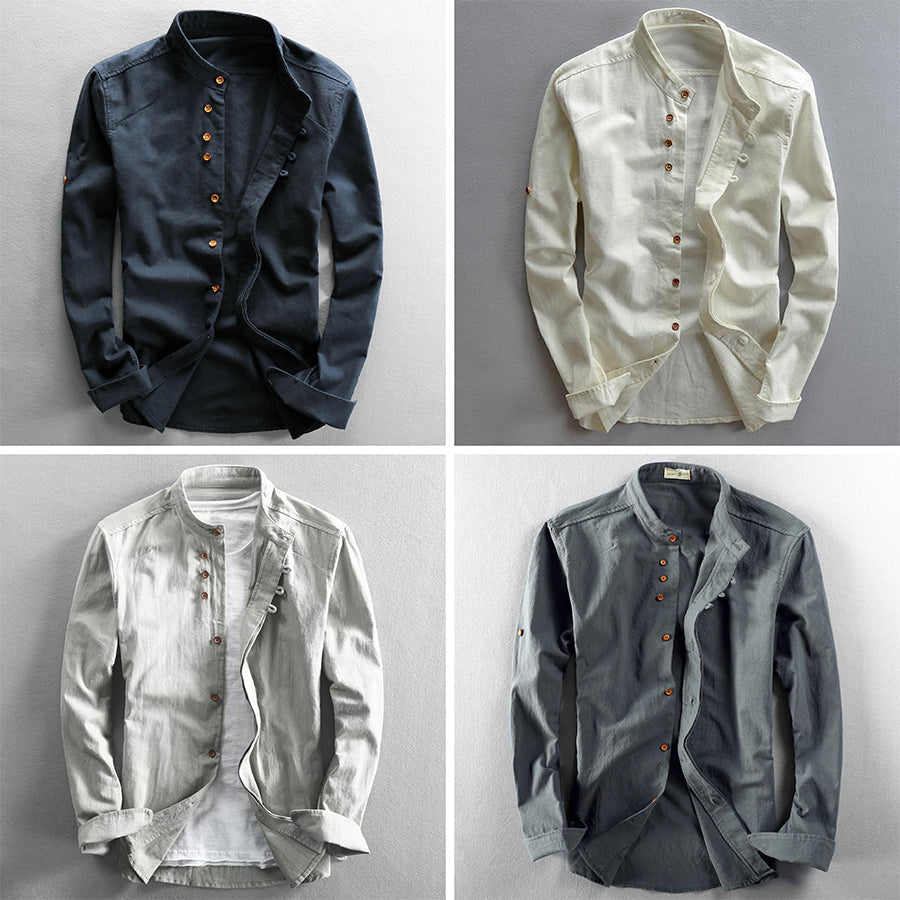 High-collar long-sleeve everyday casual shirt for men | Osaka Theodore -5