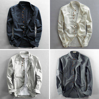 High-collar long-sleeve everyday casual shirt for men | Osaka Theodore -5