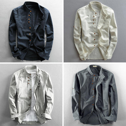 High-collar long-sleeve everyday casual shirt for men | Osaka Theodore -5