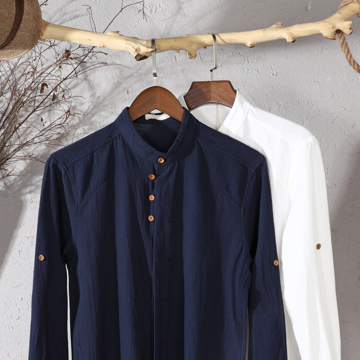 High-collar long-sleeve everyday casual shirt for men | Osaka Theodore -7
