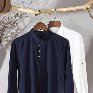 High-collar long-sleeve everyday casual shirt for men | Osaka Theodore -7