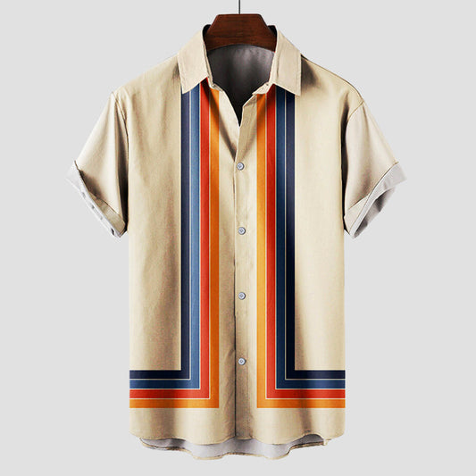 Retro striped short-sleeve casual summer shirt for men | Summertime Theodore -1