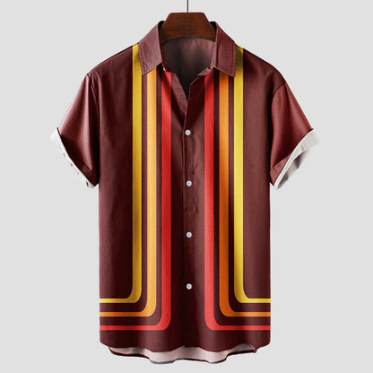 Retro striped short-sleeve casual summer shirt for men | Summertime Theodore -3