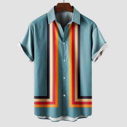 Retro striped short-sleeve casual summer shirt for men | Summertime Theodore -4
