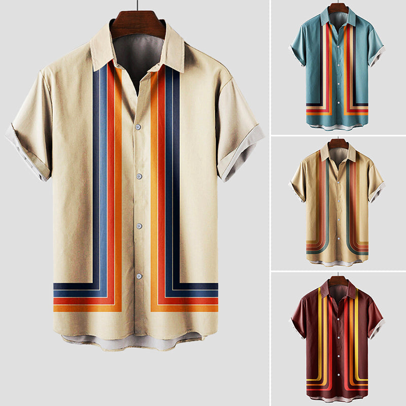 Retro striped short-sleeve casual summer shirt for men | Summertime Theodore -5