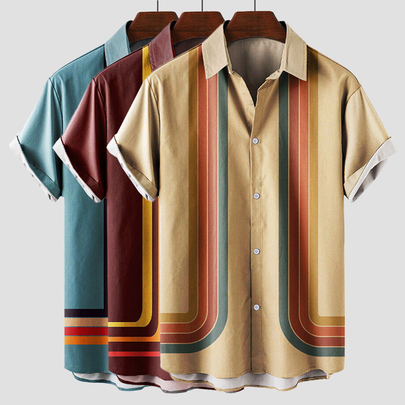 Retro striped short-sleeve casual summer shirt for men | Summertime Theodore -6