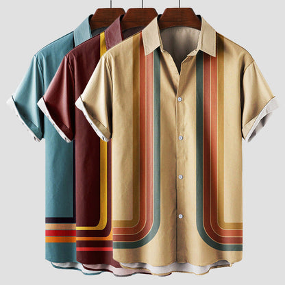 Retro striped short-sleeve casual summer shirt for men | Summertime Theodore -6