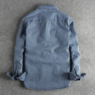 Vintage striped long-sleeve denim-style shirt for men | Willow Heritage -3