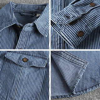 Vintage striped long-sleeve denim-style shirt for men | Willow Heritage -6