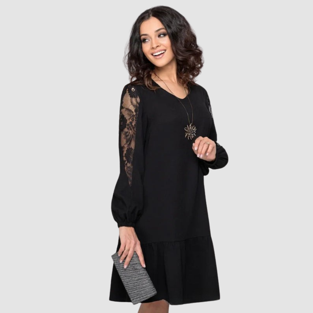 Elegant lace-sleeve everyday midi dress for women | Lowri Quinn -3