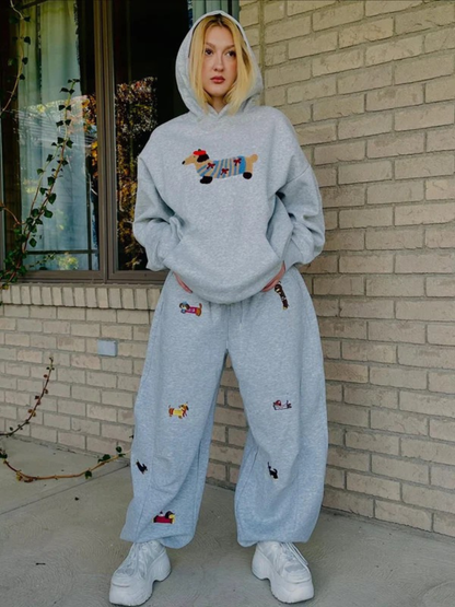 Embroidered barrel-leg casual sweatpants for women | Amalfi -5