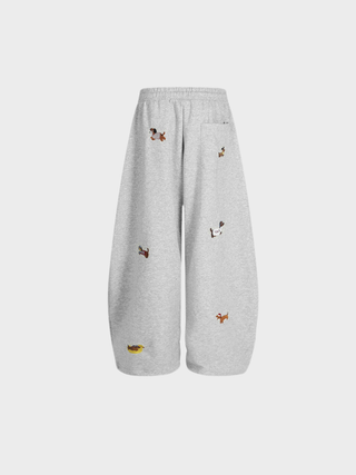 Embroidered barrel-leg casual sweatpants for women | Amalfi -6