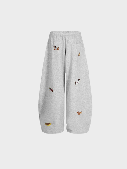 Embroidered barrel-leg casual sweatpants for women | Amalfi -6