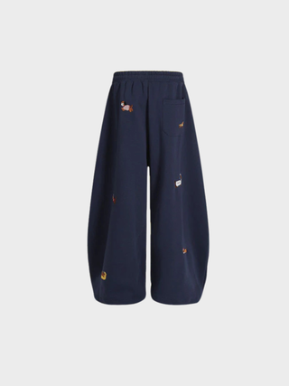 Embroidered barrel-leg casual sweatpants for women | Amalfi -8