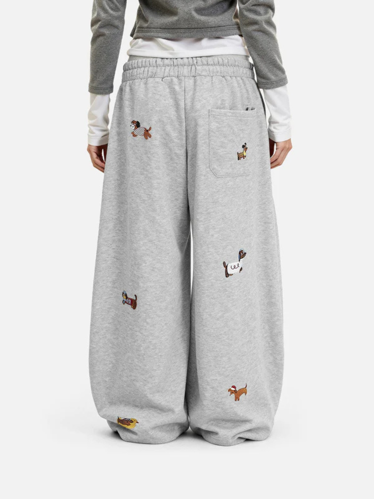 Embroidered barrel-leg casual sweatpants for women | Amalfi -7