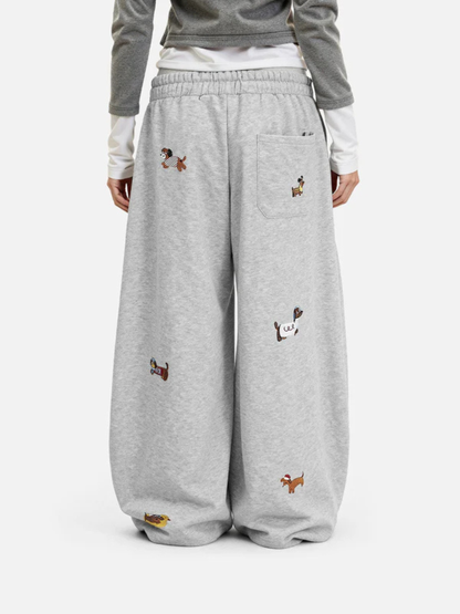 Embroidered barrel-leg casual sweatpants for women | Amalfi -7