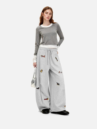Embroidered barrel-leg casual sweatpants for women | Amalfi -4