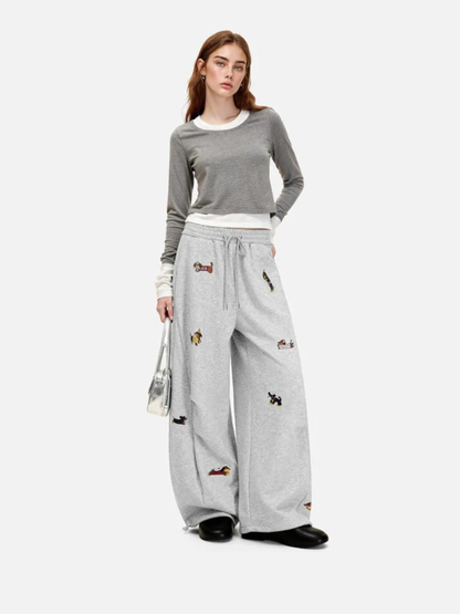 Embroidered barrel-leg casual sweatpants for women | Amalfi -4