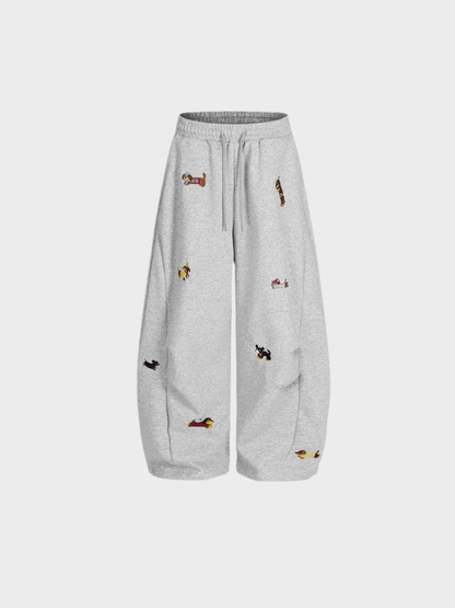 Embroidered barrel-leg casual sweatpants for women | Amalfi -1