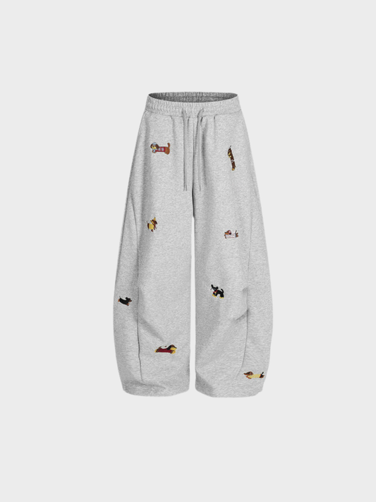 Embroidered barrel-leg casual sweatpants for women | Amalfi -1