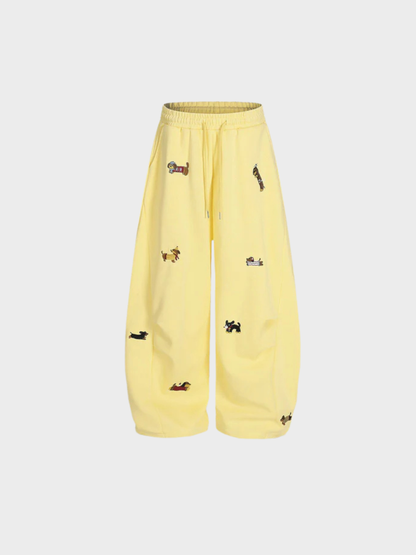Embroidered barrel-leg casual sweatpants for women | Amalfi -2