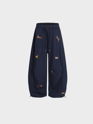 Embroidered barrel-leg casual sweatpants for women | Amalfi -3
