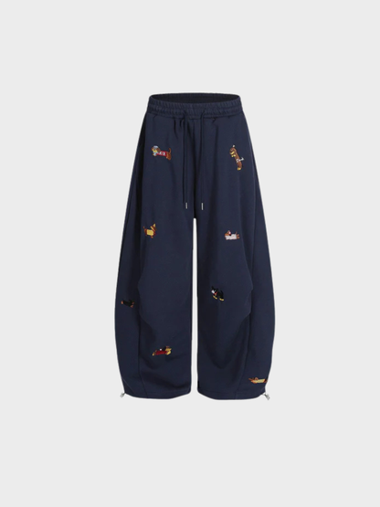 Embroidered barrel-leg casual sweatpants for women | Amalfi -3