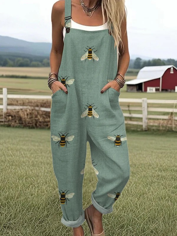Fern | Women's Bee Print Sage Overall