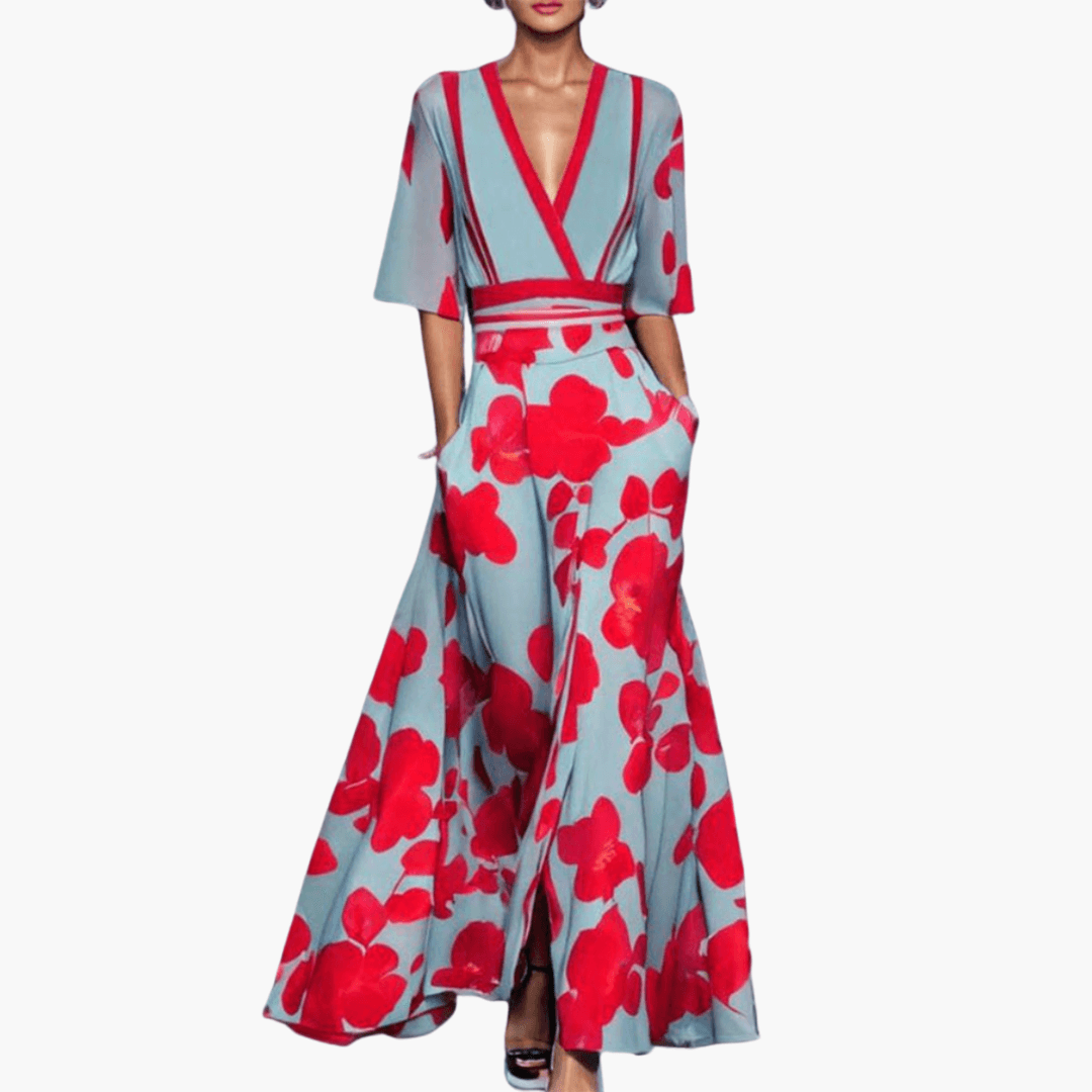 Floral V-neck flowing maxi dress for women | Liora -1