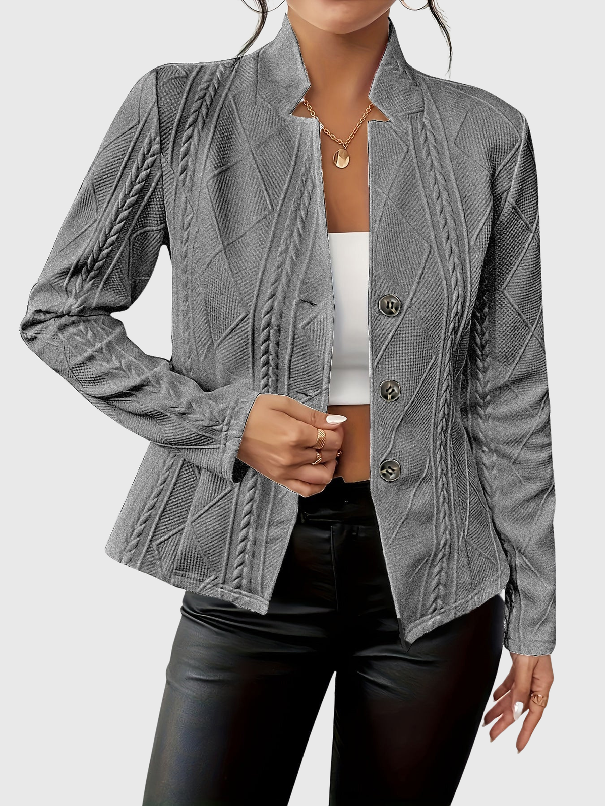 Knitted detail elegant everyday blazer for women | Valencia -2