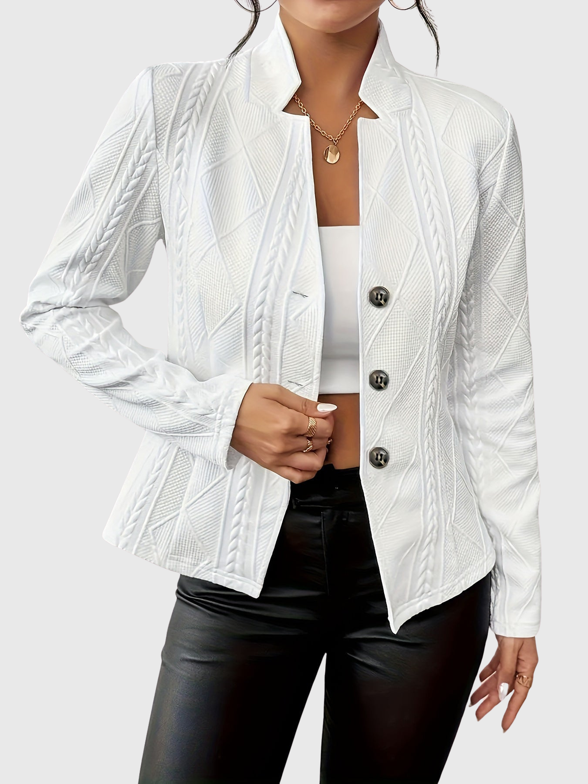 Knitted detail elegant everyday blazer for women | Valencia -1