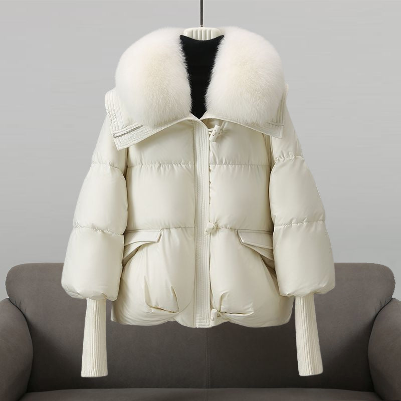 Extended-length statement-collar puffer coat for women | Glam Valentina -2