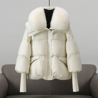 Extended-length statement-collar puffer coat for women | Glam Valentina -2
