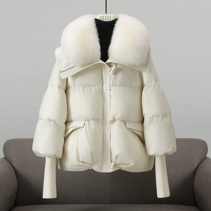 Extended-length statement-collar puffer coat for women | Glam Valentina -2