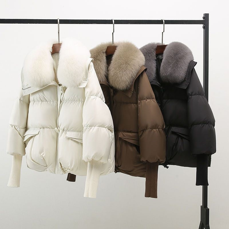 Extended-length statement-collar puffer coat for women | Glam Valentina -5