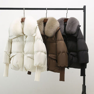 Extended-length statement-collar puffer coat for women | Glam Valentina -5