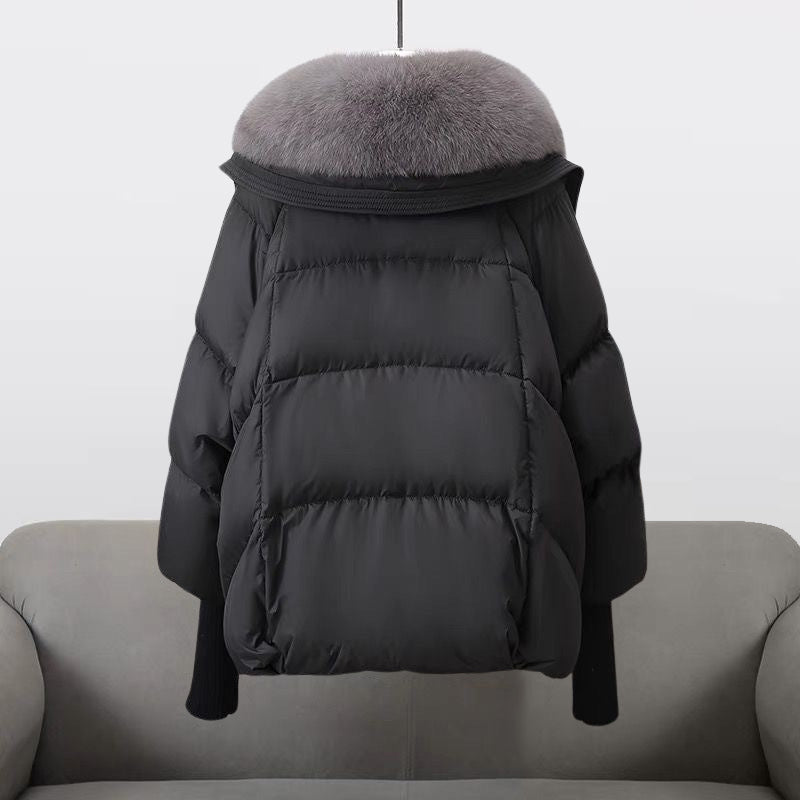 Extended-length statement-collar puffer coat for women | Glam Valentina -4