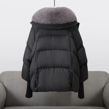 Extended-length statement-collar puffer coat for women | Glam Valentina -4