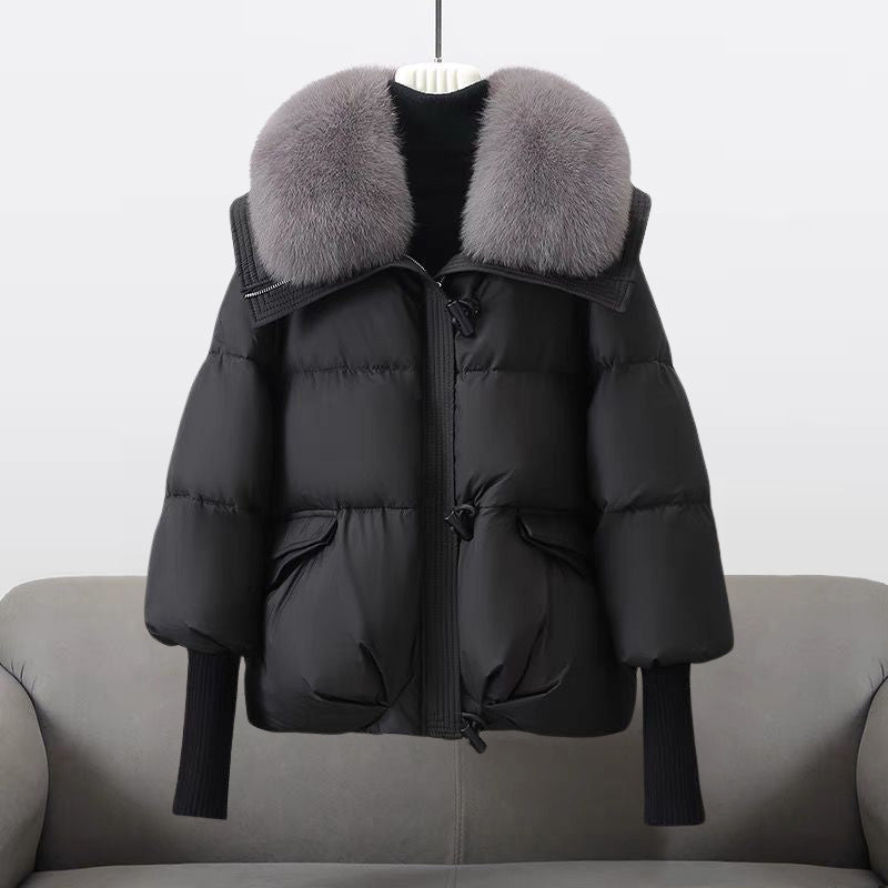 Extended-length statement-collar puffer coat for women | Glam Valentina -1