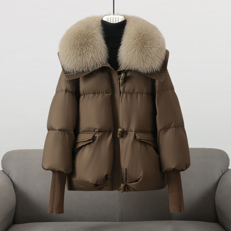 Extended-length statement-collar puffer coat for women | Glam Valentina -3