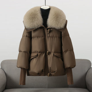 Extended-length statement-collar puffer coat for women | Glam Valentina -3