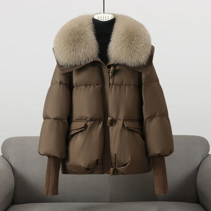 Extended-length statement-collar puffer coat for women | Glam Valentina -3