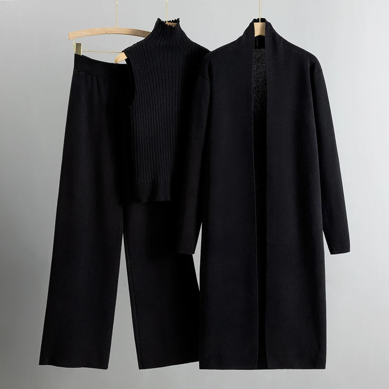 Three-piece sleeveless turtleneck wide-leg trouser set for women | Vicenza Valentina -3
