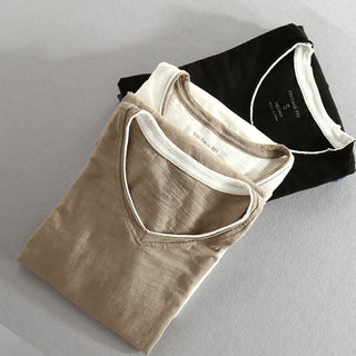 Minimalist long-sleeve V-neck everyday tee for men | Haruto -6