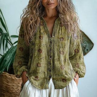 Vintage leaf print relaxed blouse for women | Ambre -3